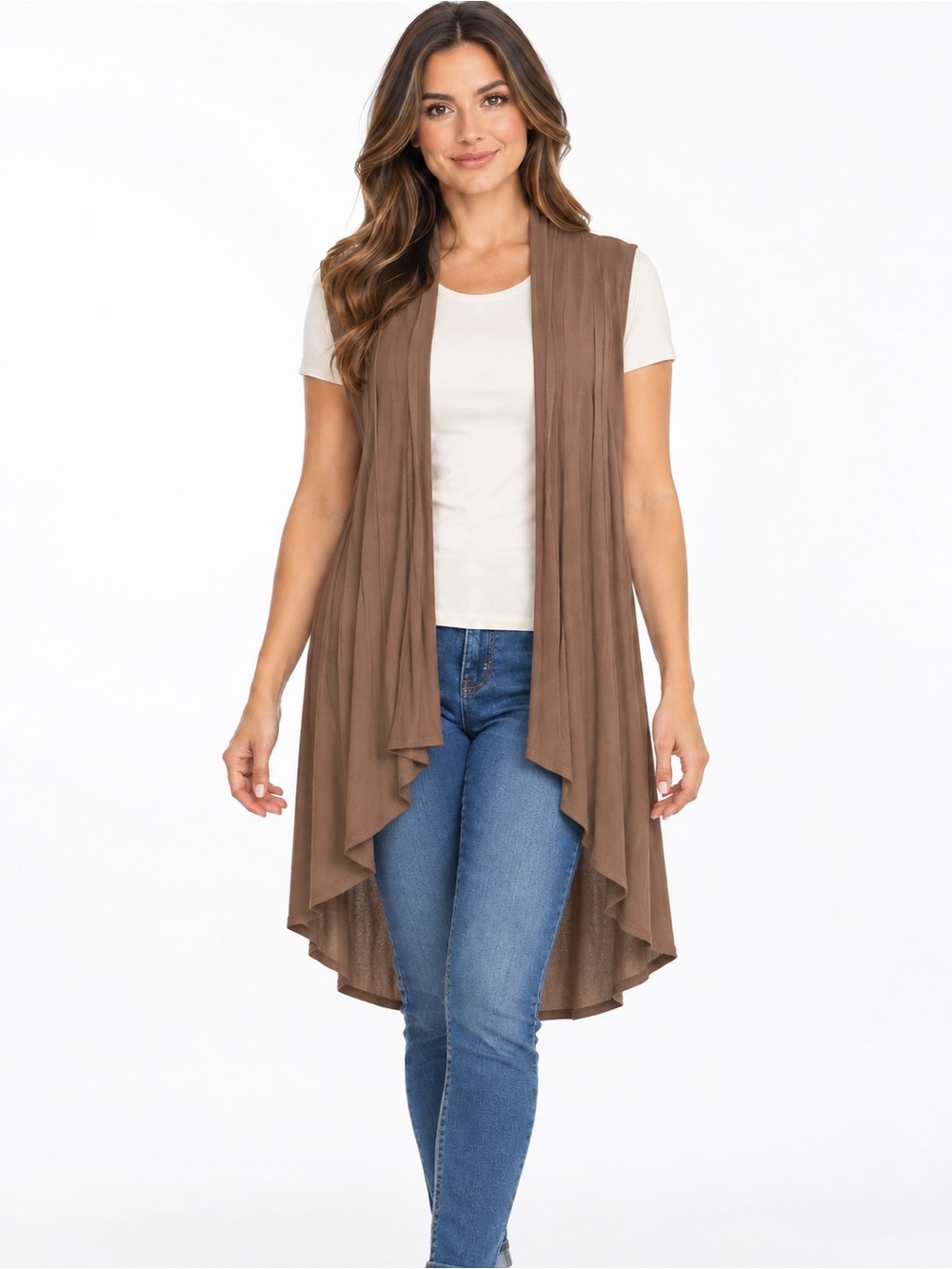 AZULES Women’s Brown Sleeveless Open Front Cardigan Size Small. MADE IN USA